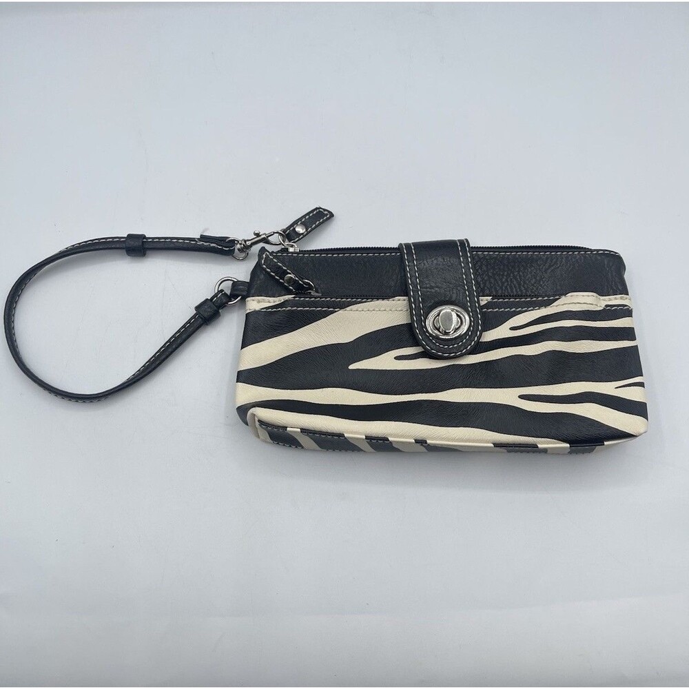 Zebra Print 9" Double Zip Wristlet with 3 Compartments and Turnlock Closure